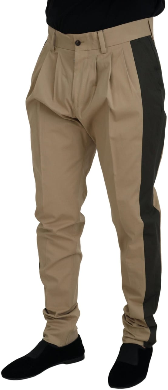 Dolce & Gabbana Brown Black Cotton Chino Men Pants Zwart