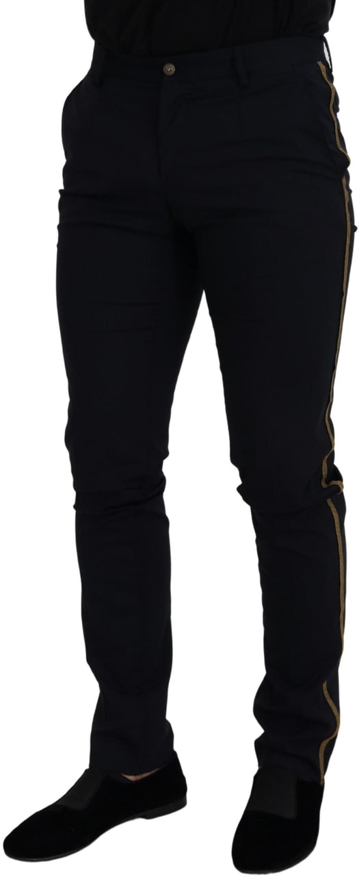 Dolce & Gabbana Black Wool Slim Formal Pants Zwart