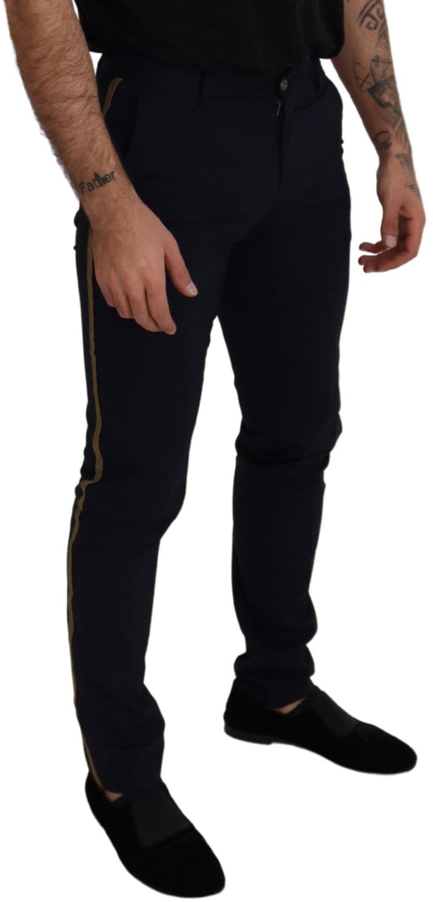 Dolce & Gabbana Black Wool Slim Formal Pants Zwart