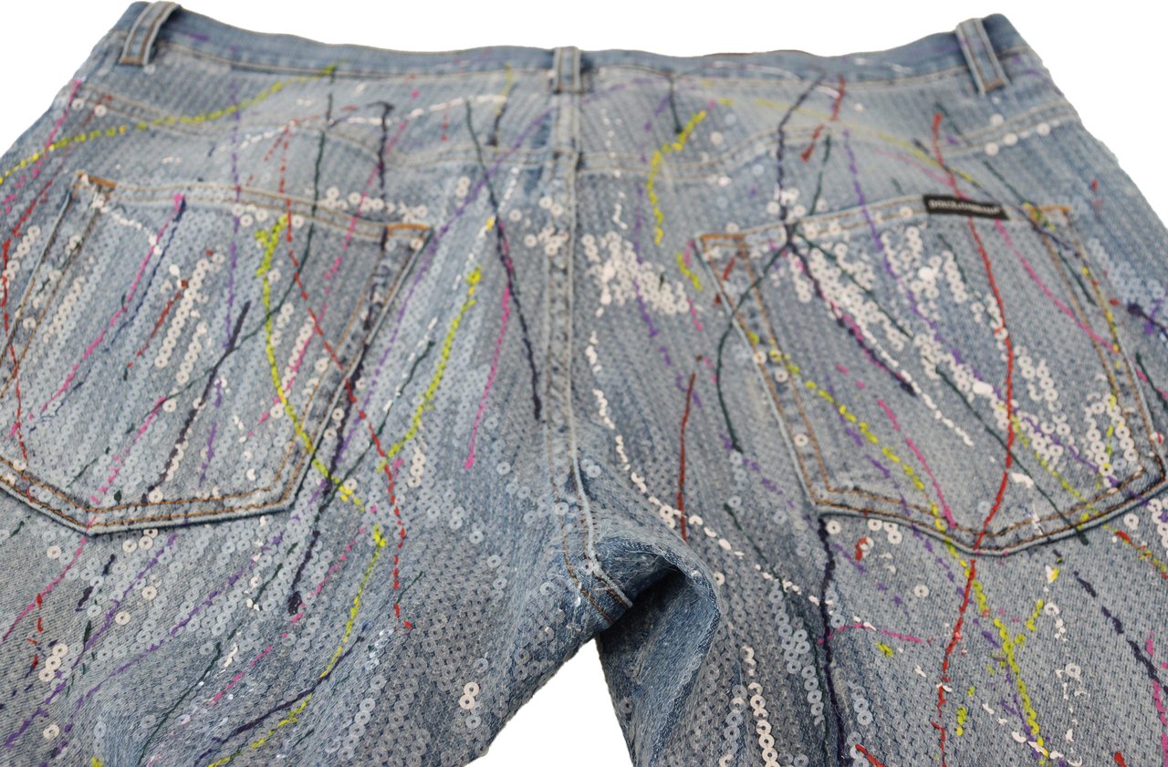 Dolce & Gabbana Blue Cotton Color Splash Print Denim Jeans Blauw