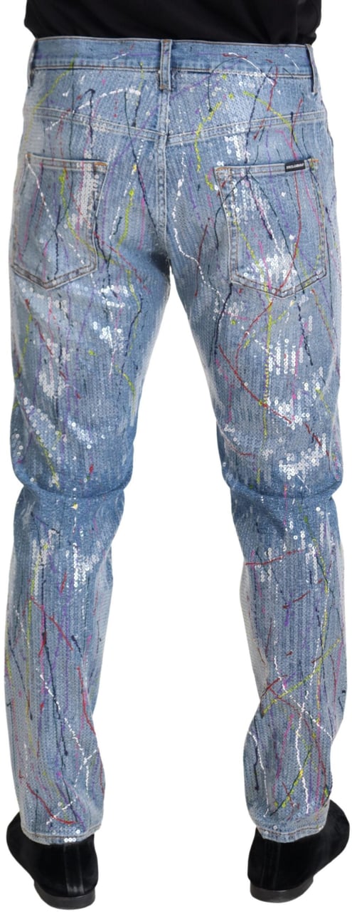 Dolce & Gabbana Blue Cotton Color Splash Print Denim Jeans Blauw