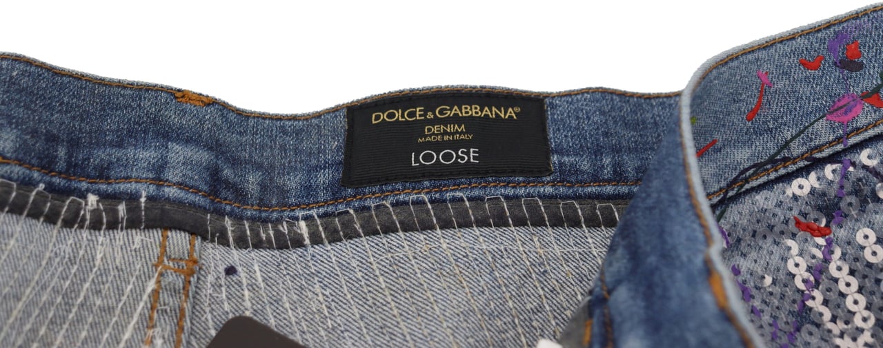 Dolce & Gabbana Blue Cotton Color Splash Print Denim Jeans Blauw