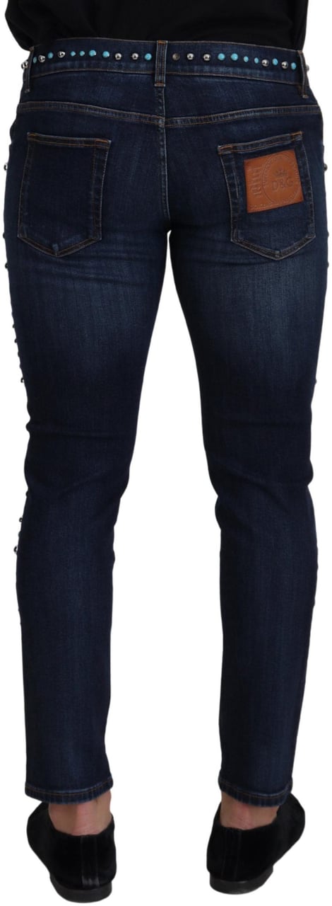 Dolce & Gabbana Blue Cotton Studded Low Waist Denim Jeans Blauw
