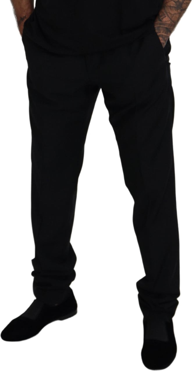 Dolce & Gabbana Black Wool Chino Formal Pants Zwart