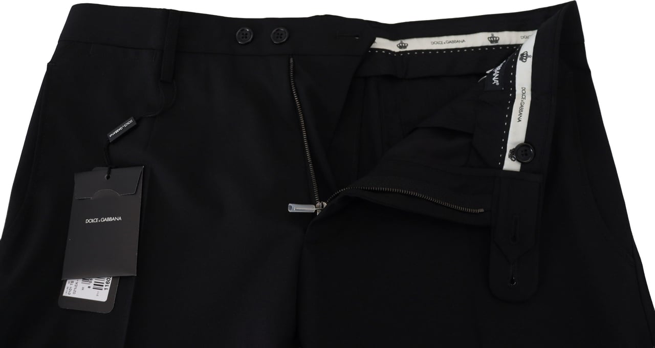 Dolce & Gabbana Black Polyester Chino Formal Pants Zwart
