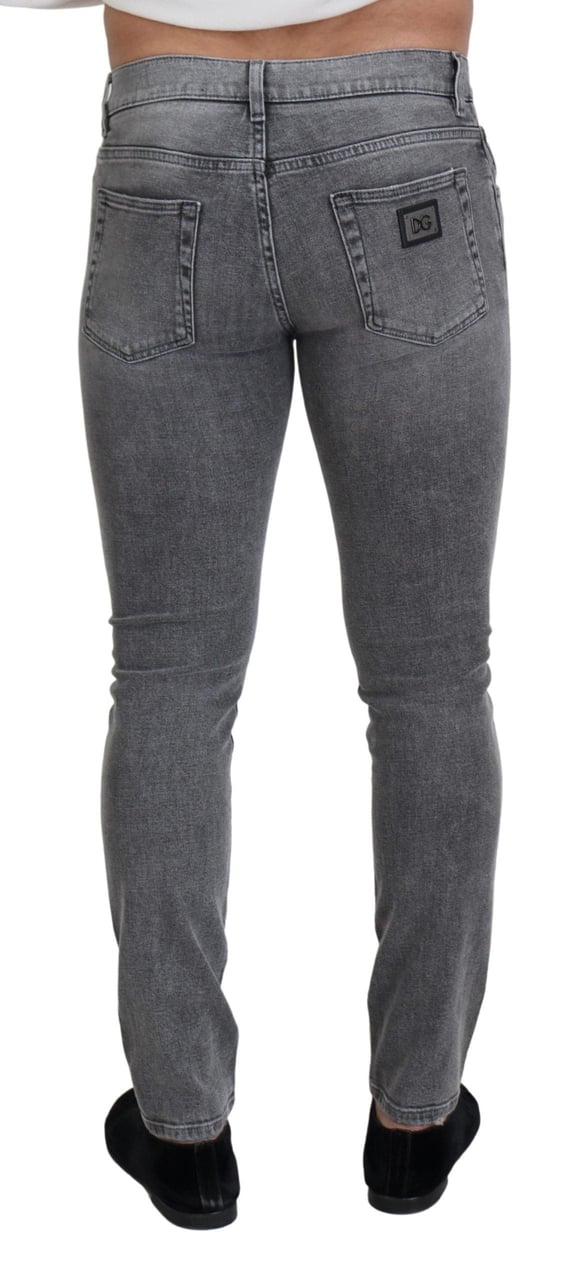 Dolce & Gabbana Grey Washed Cotton Skinny Denim Jeans Grijs