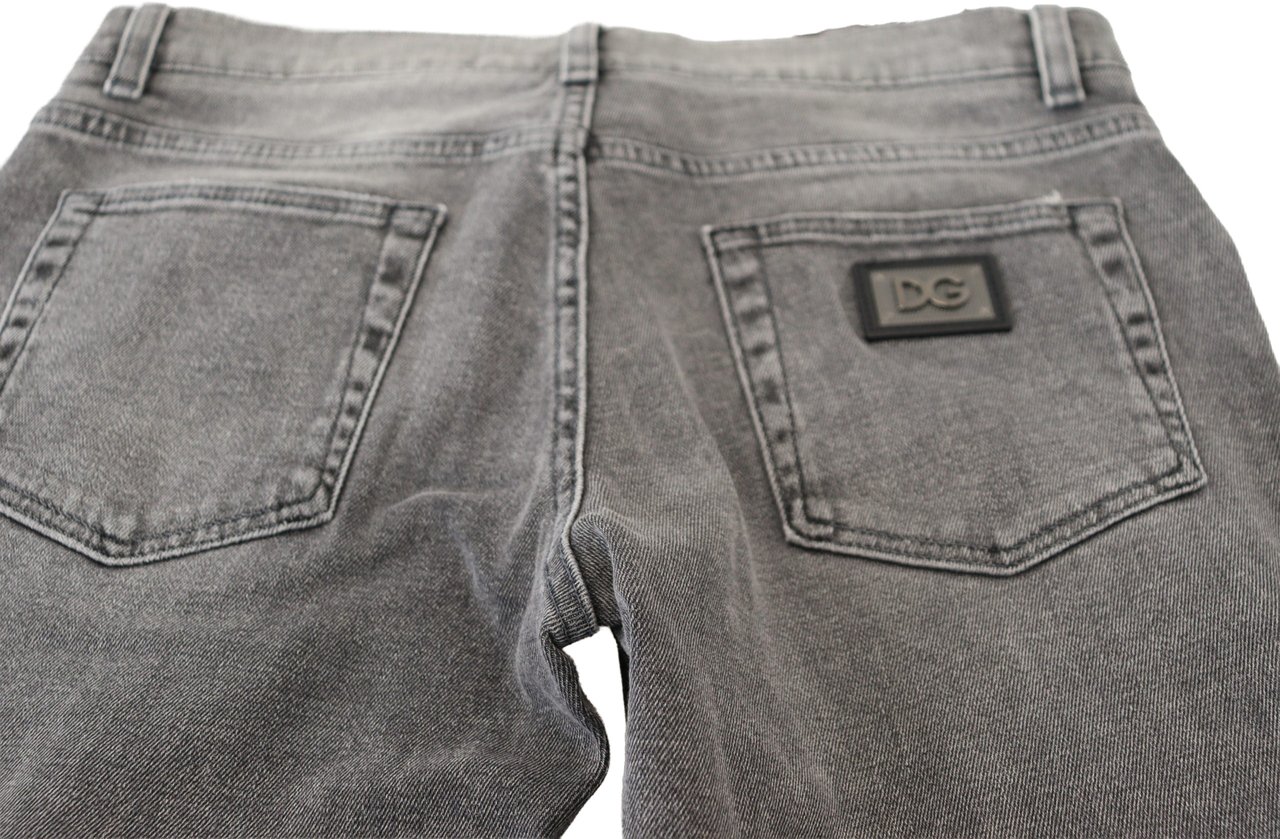 Dolce & Gabbana Grey Washed Cotton Skinny Denim Jeans Grijs