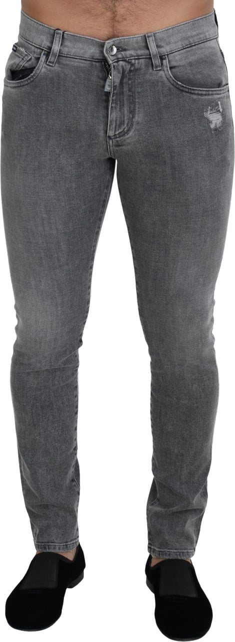 Dolce & Gabbana Grey Washed Cotton Skinny Denim Jeans Grijs
