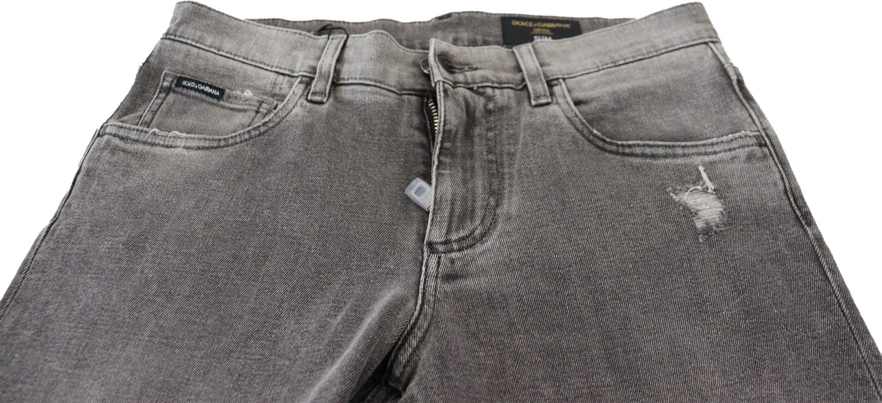 Dolce & Gabbana Grey Washed Cotton Skinny Denim Jeans Grijs