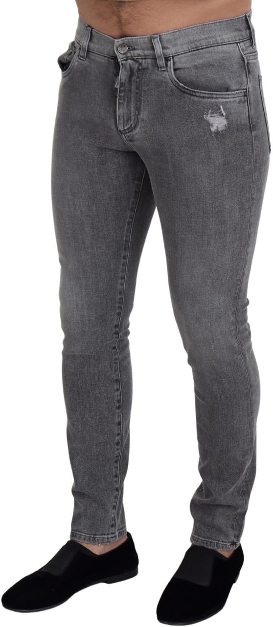 Dolce & Gabbana Grey Washed Cotton Skinny Denim Jeans Grijs