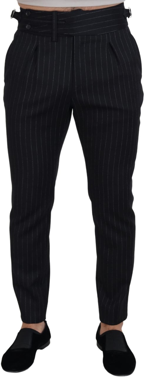 Dolce & Gabbana Black Wool Striped Chino Pants Zwart