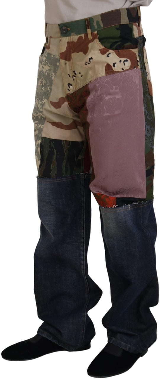 Dolce & Gabbana Multicolor Silk Patchwork Men Denim Jeans Divers