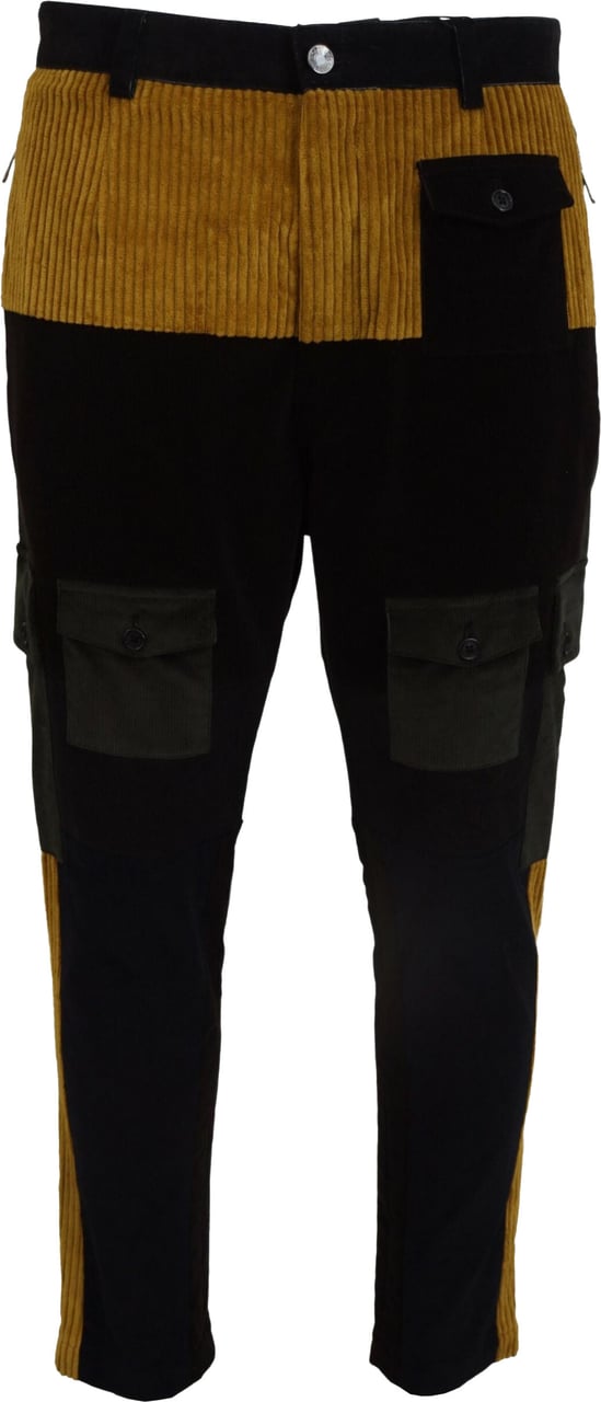 Dolce & Gabbana Black Yellow Cotton Men Pants Zwart
