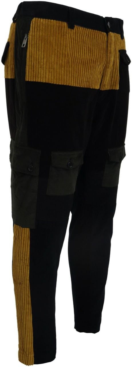 Dolce & Gabbana Black Yellow Cotton Men Pants Zwart