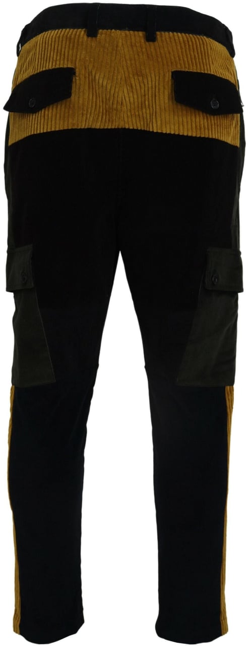 Dolce & Gabbana Black Yellow Cotton Men Pants Zwart