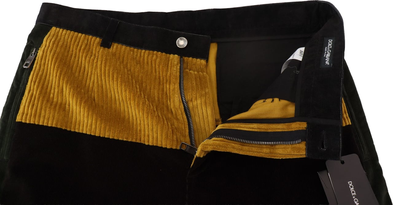 Dolce & Gabbana Black Yellow Cotton Men Pants Zwart