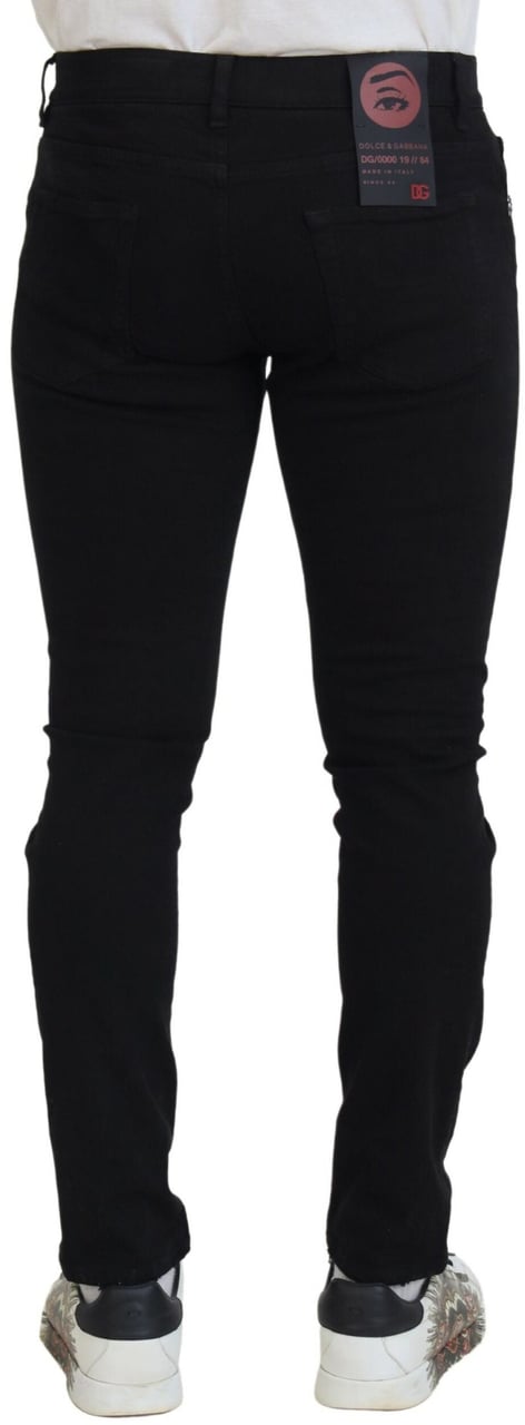 Dolce & Gabbana Black Slim Fit Tattered Denim Cotton Jeans Zwart