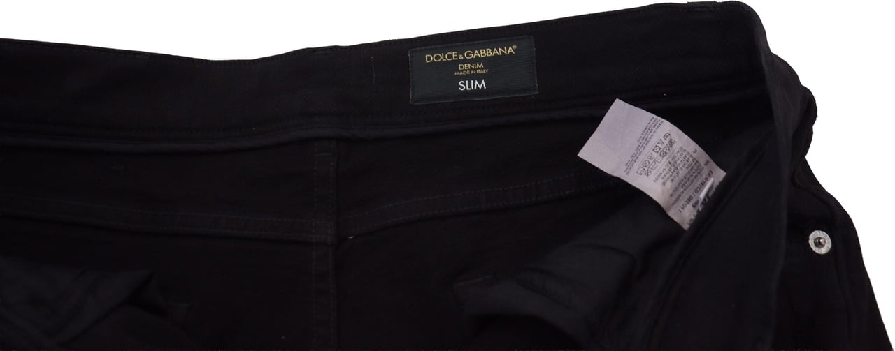 Dolce & Gabbana Black Slim Fit Tattered Denim Cotton Jeans Zwart