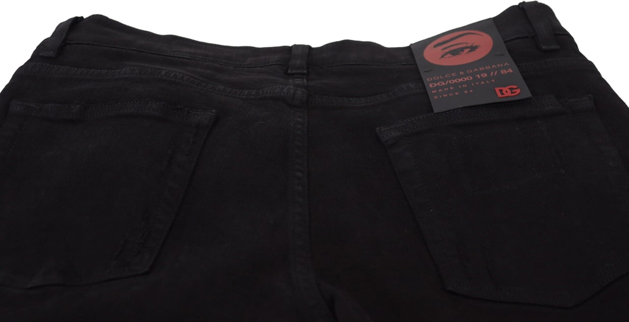 Dolce & Gabbana Black Slim Fit Tattered Denim Cotton Jeans Zwart