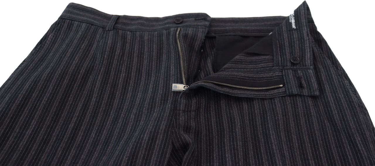 Dolce & Gabbana Dark Gray Stripes Chino Dress Pants Grijs