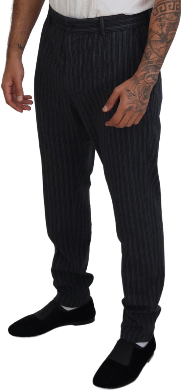 Dolce & Gabbana Dark Gray Stripes Chino Dress Pants Grijs