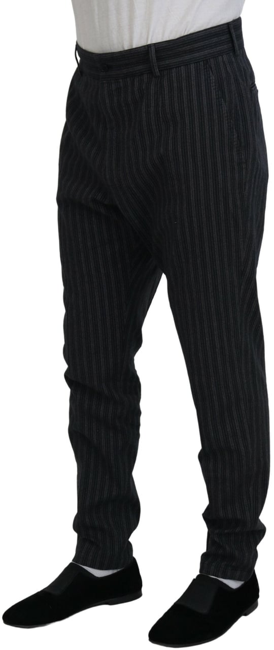 Dolce & Gabbana Dark Gray Stripes Chino Dress Pants Grijs