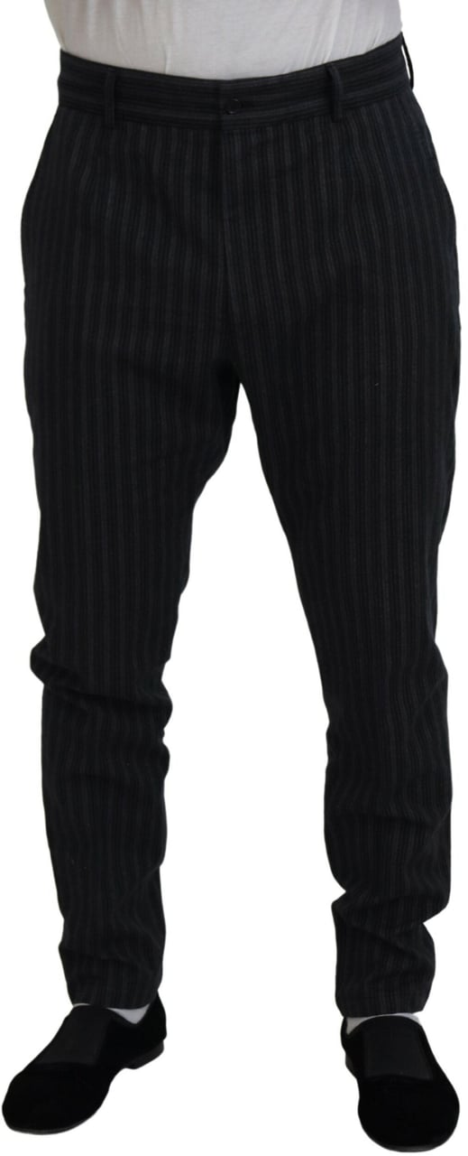 Dolce & Gabbana Dark Gray Stripes Chino Dress Pants Grijs