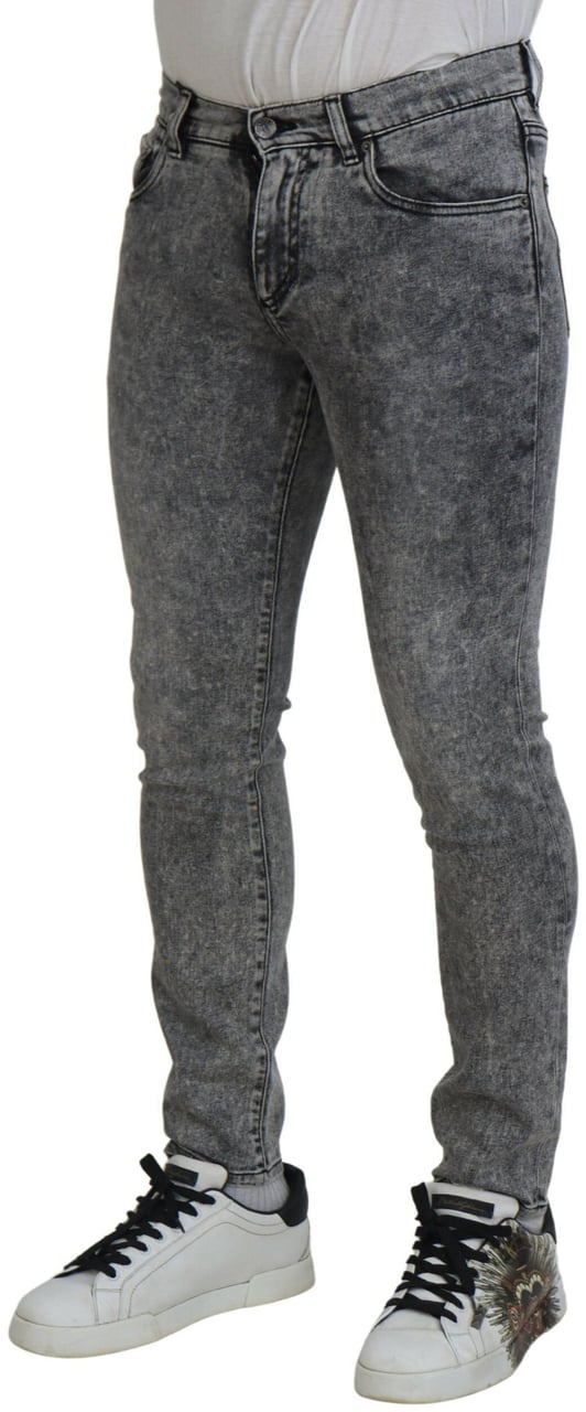Dolce & Gabbana Grey Washed Cotton Slim Fit Men Denim Jeans Grijs