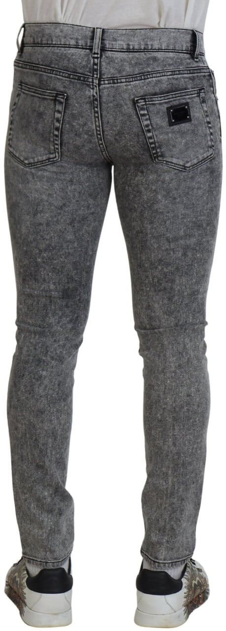 Dolce & Gabbana Grey Washed Cotton Slim Fit Men Denim Jeans Grijs