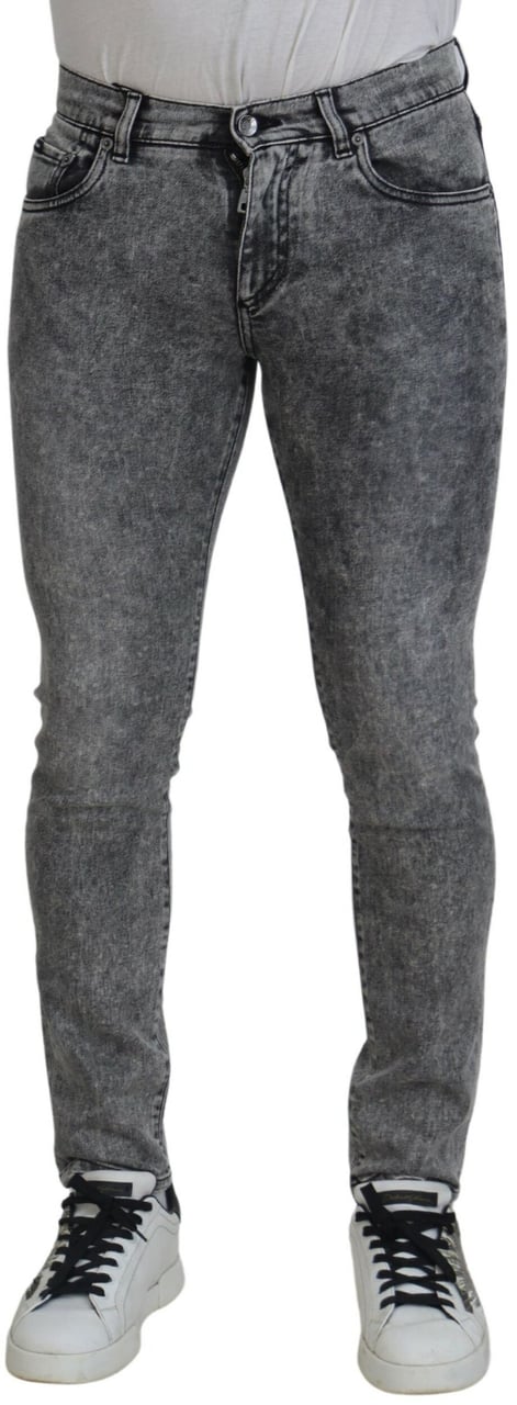 Dolce & Gabbana Grey Washed Cotton Slim Fit Men Denim Jeans Grijs