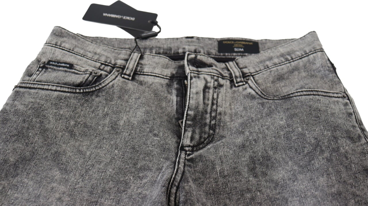 Dolce & Gabbana Grey Washed Cotton Slim Fit Men Denim Jeans Grijs