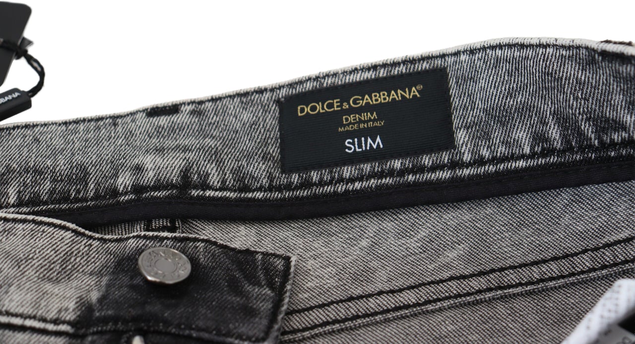 Dolce & Gabbana Grey Washed Cotton Slim Fit Men Denim Jeans Grijs