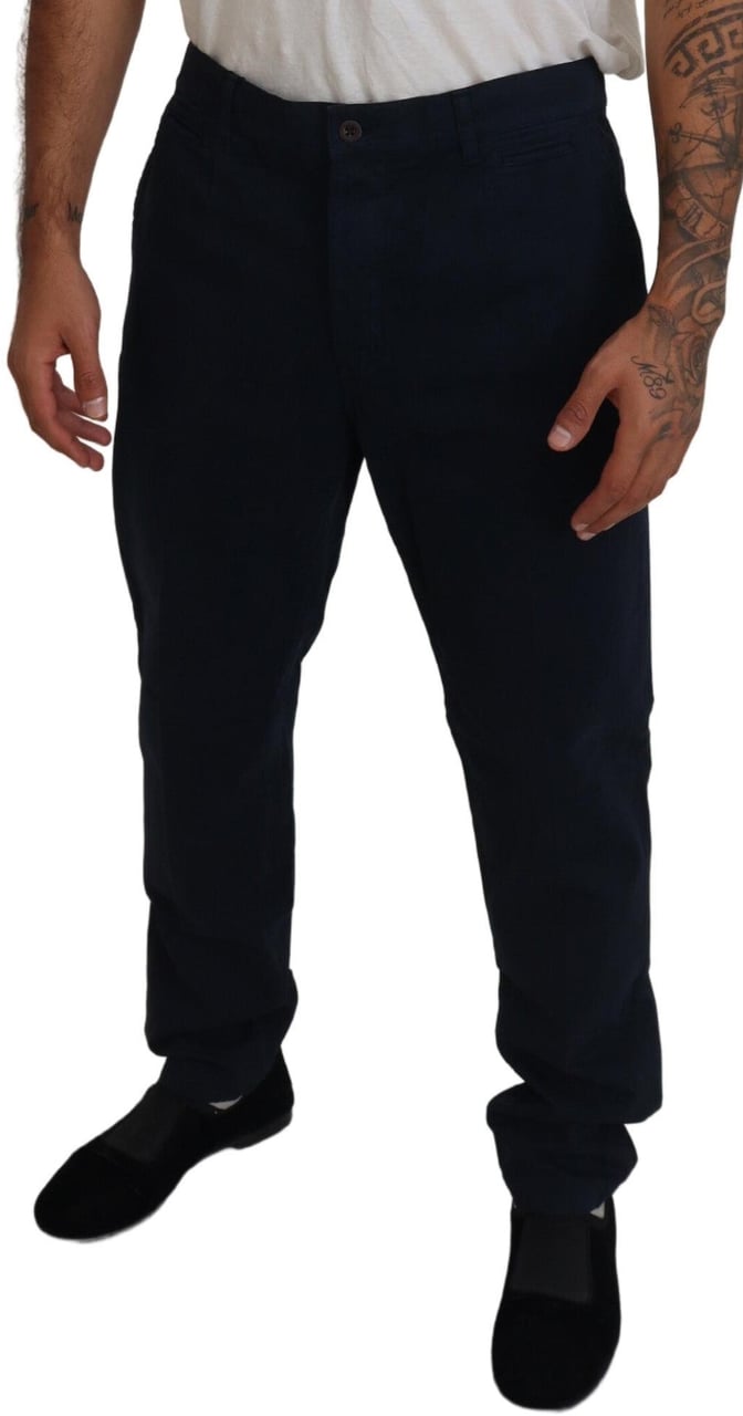 Dolce & Gabbana Blue Cotton Dress Formal Men Pants Blauw