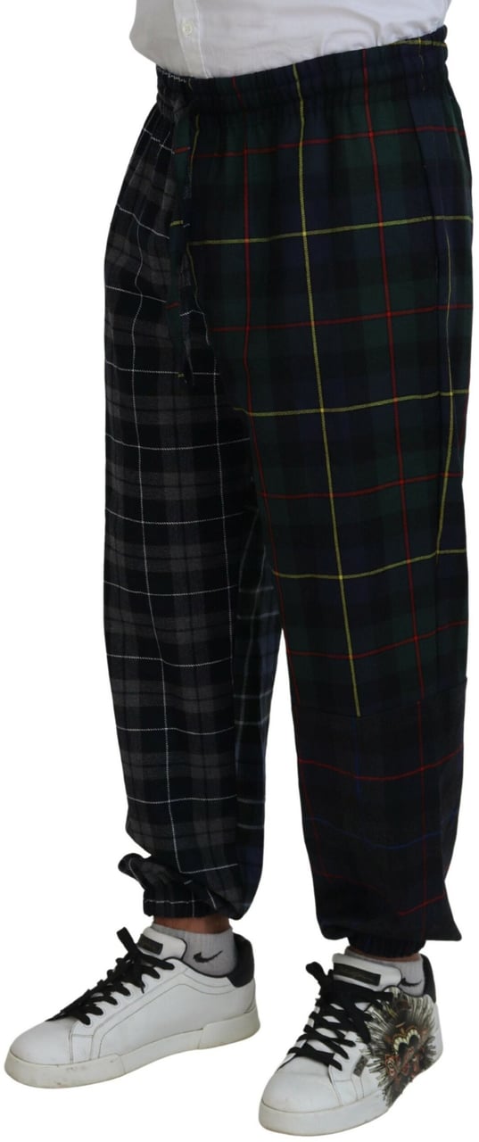 Dolce & Gabbana Multicolor Checkered Wool Men Jogger Pants Divers