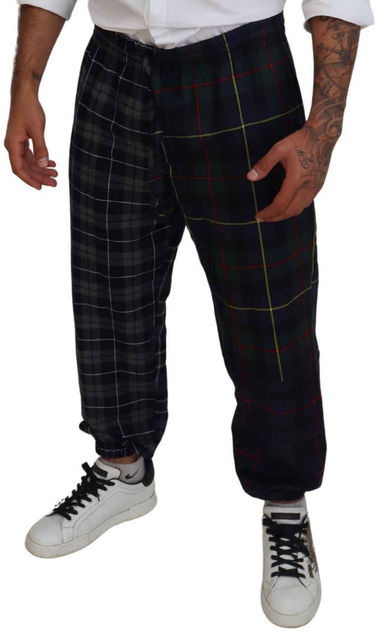 Dolce & Gabbana Multicolor Checkered Wool Men Jogger Pants Divers