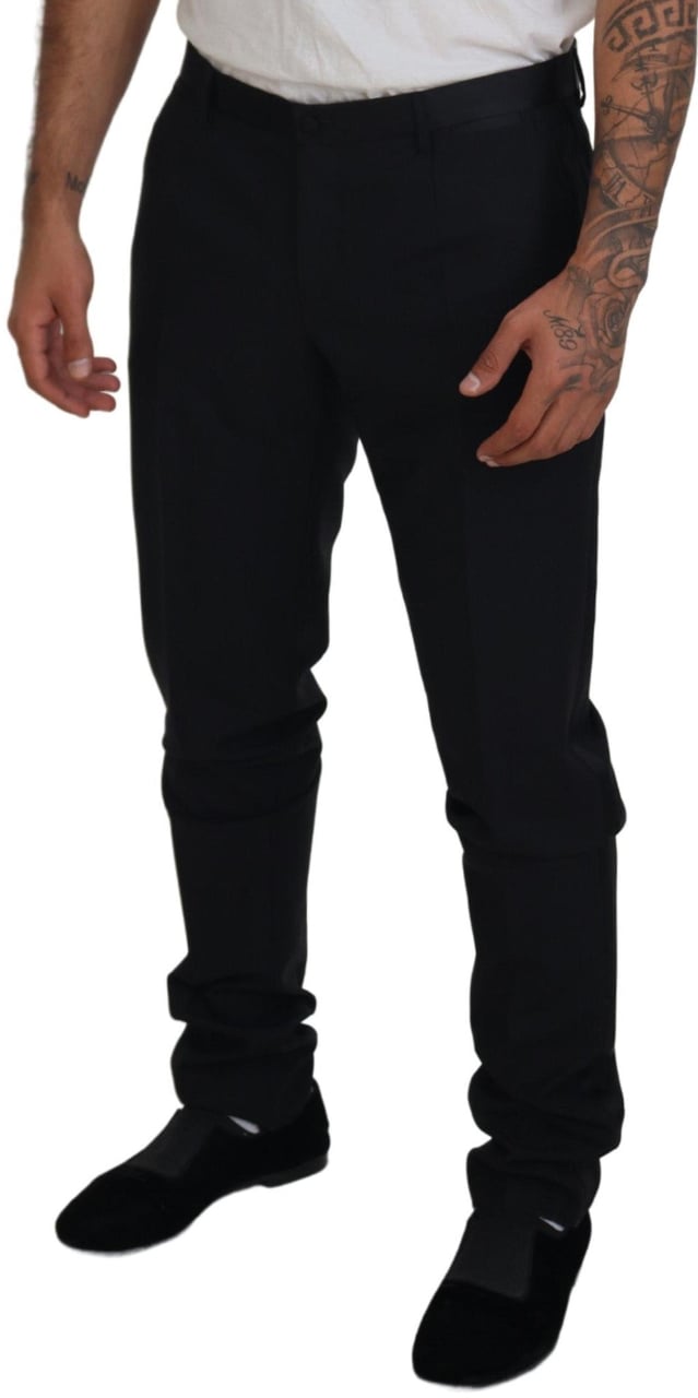 Dolce & Gabbana Black Wool Chino Dress Formal Pants Zwart
