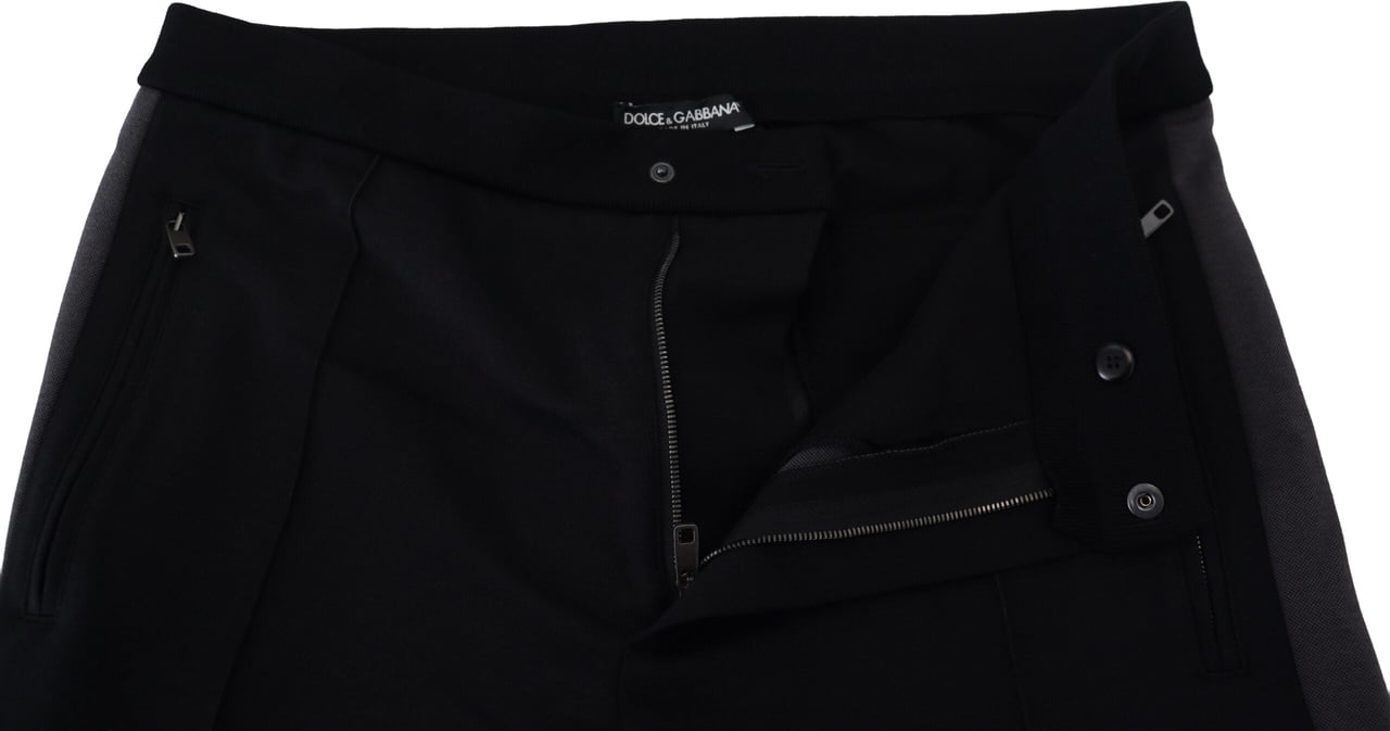 Dolce & Gabbana Black Wool Horseshoe Jogger Pants Zwart