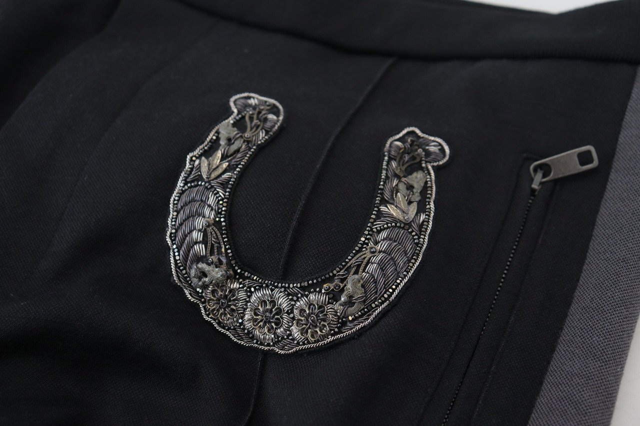 Dolce & Gabbana Black Wool Horseshoe Jogger Pants Zwart