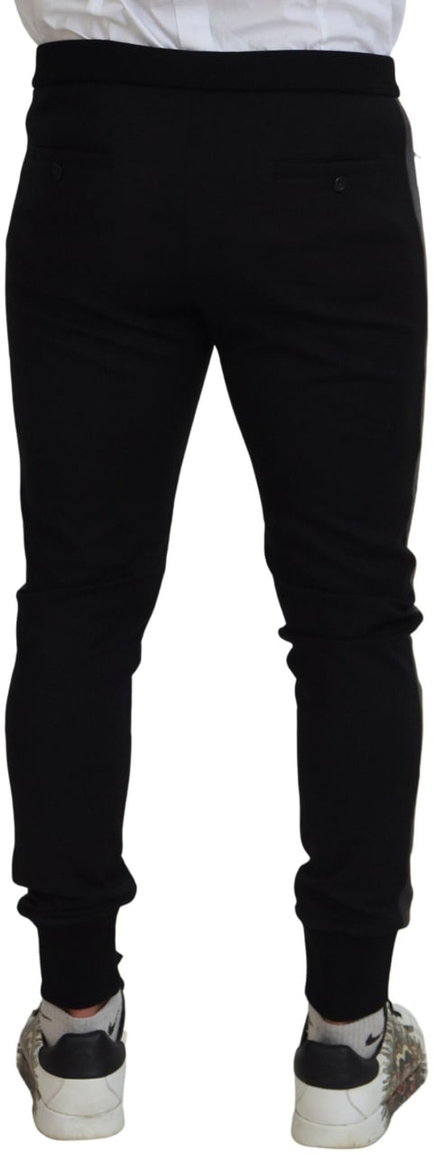 Dolce & Gabbana Black Wool Horseshoe Jogger Pants Zwart