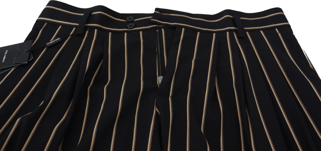 Dolce & Gabbana Black Beige Striped Cotton Stretch Pants Zwart