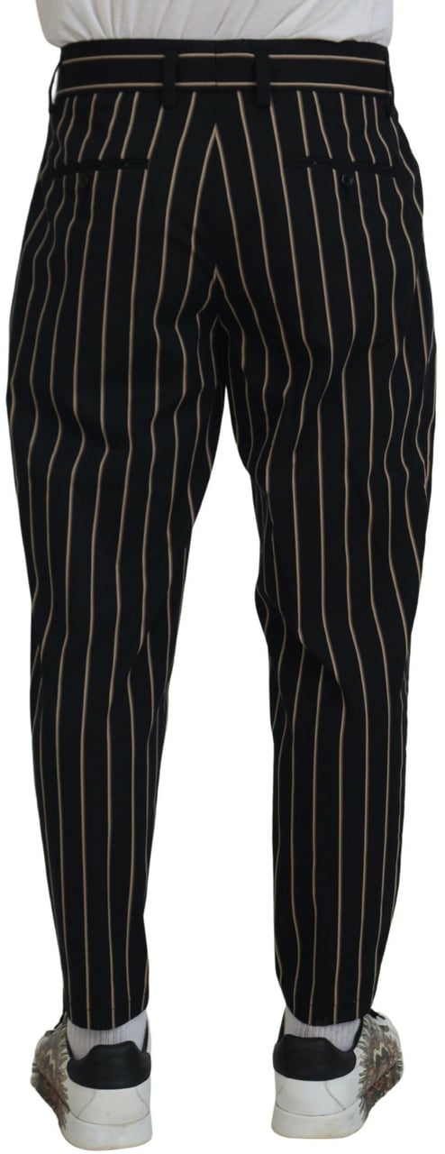 Dolce & Gabbana Black Beige Striped Cotton Stretch Pants Zwart