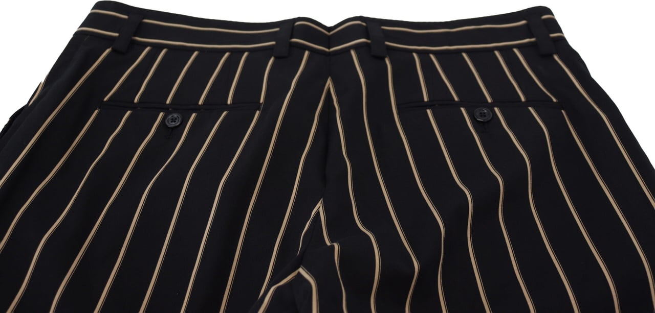 Dolce & Gabbana Black Beige Striped Cotton Stretch Pants Zwart