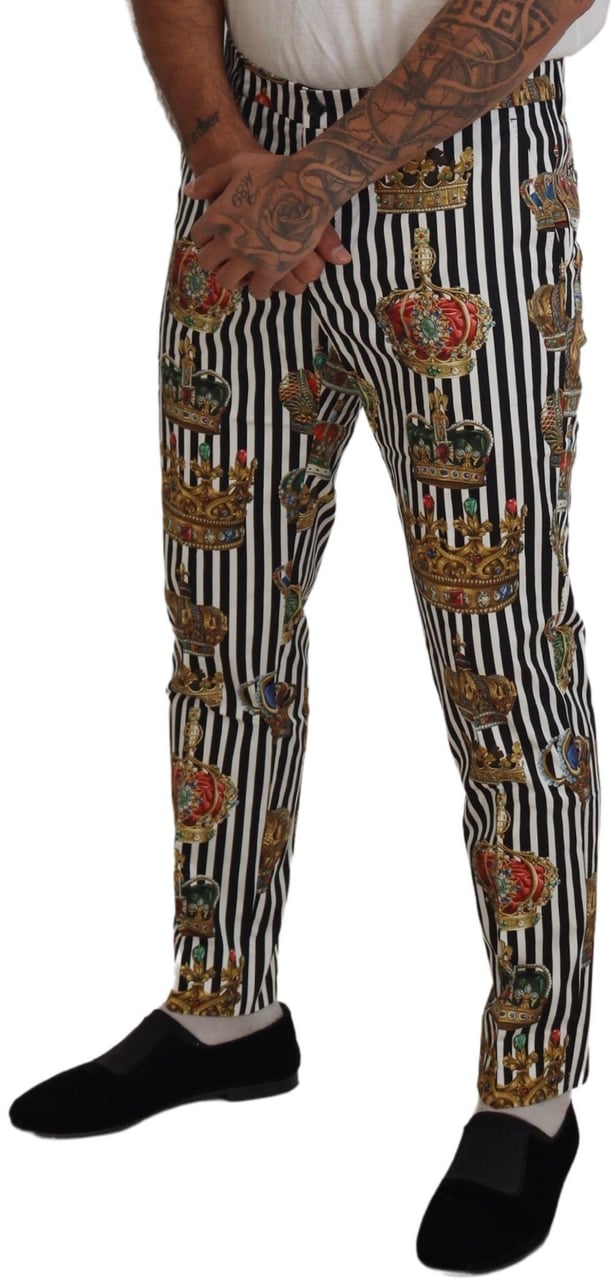 Dolce & Gabbana White Cotton Stretch Crown Trouser Pants Wit