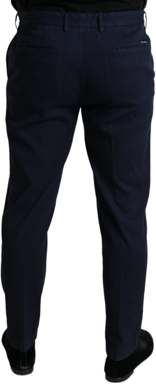 Dolce & Gabbana Dark Blue Cotton Stretch Slim Fit Dress Pants Blauw