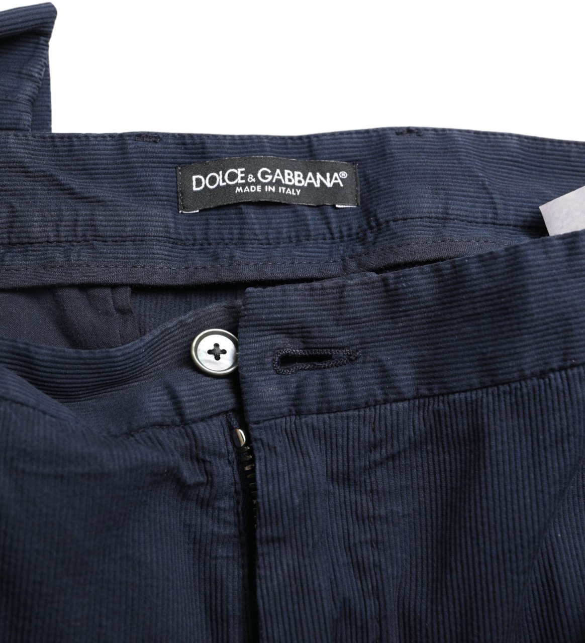 Dolce & Gabbana Dark Blue Cotton Stretch Slim Fit Dress Pants Blauw