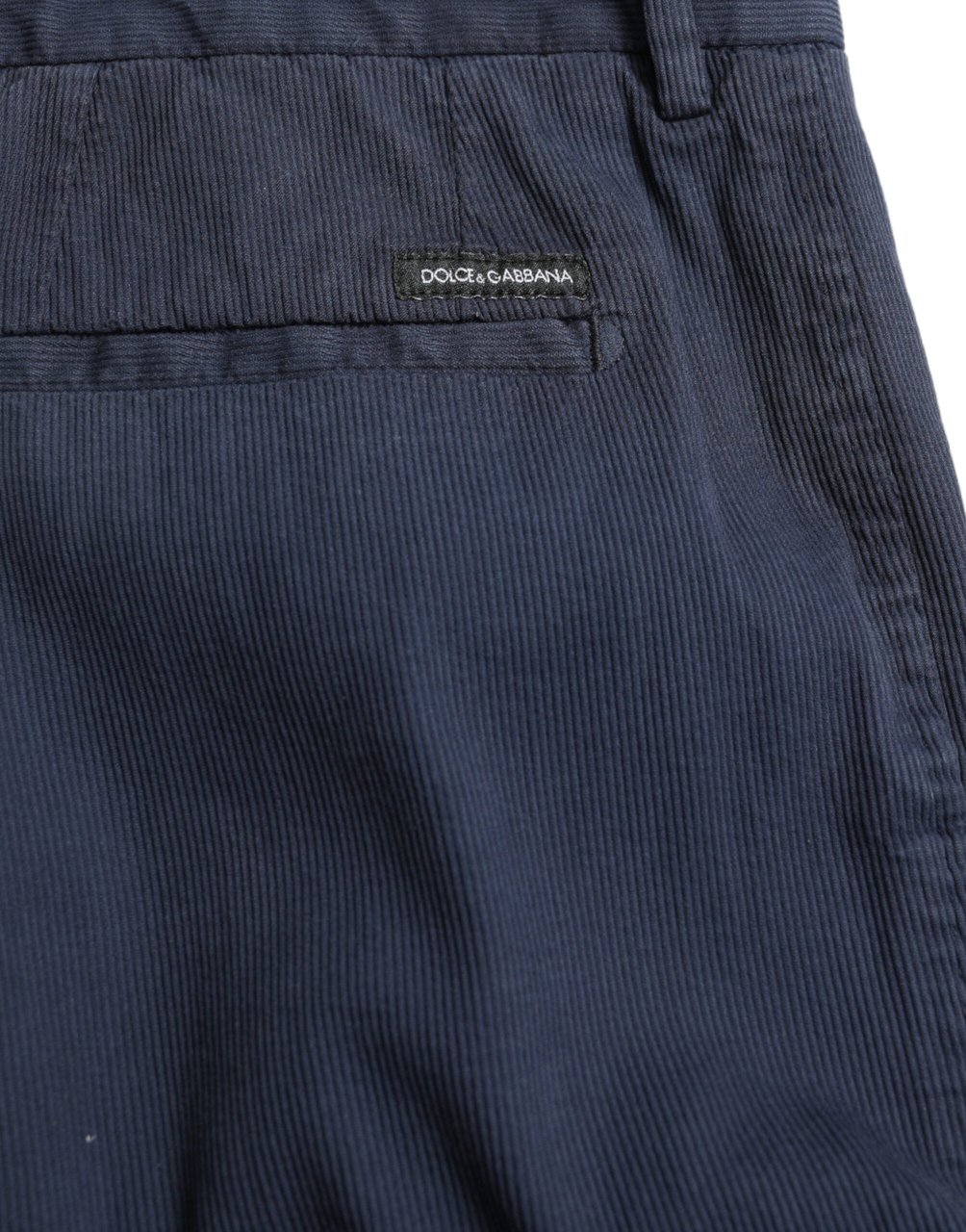 Dolce & Gabbana Dark Blue Cotton Stretch Slim Fit Dress Pants Blauw