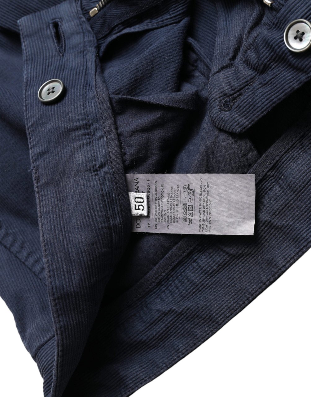 Dolce & Gabbana Dark Blue Cotton Stretch Slim Fit Dress Pants Blauw