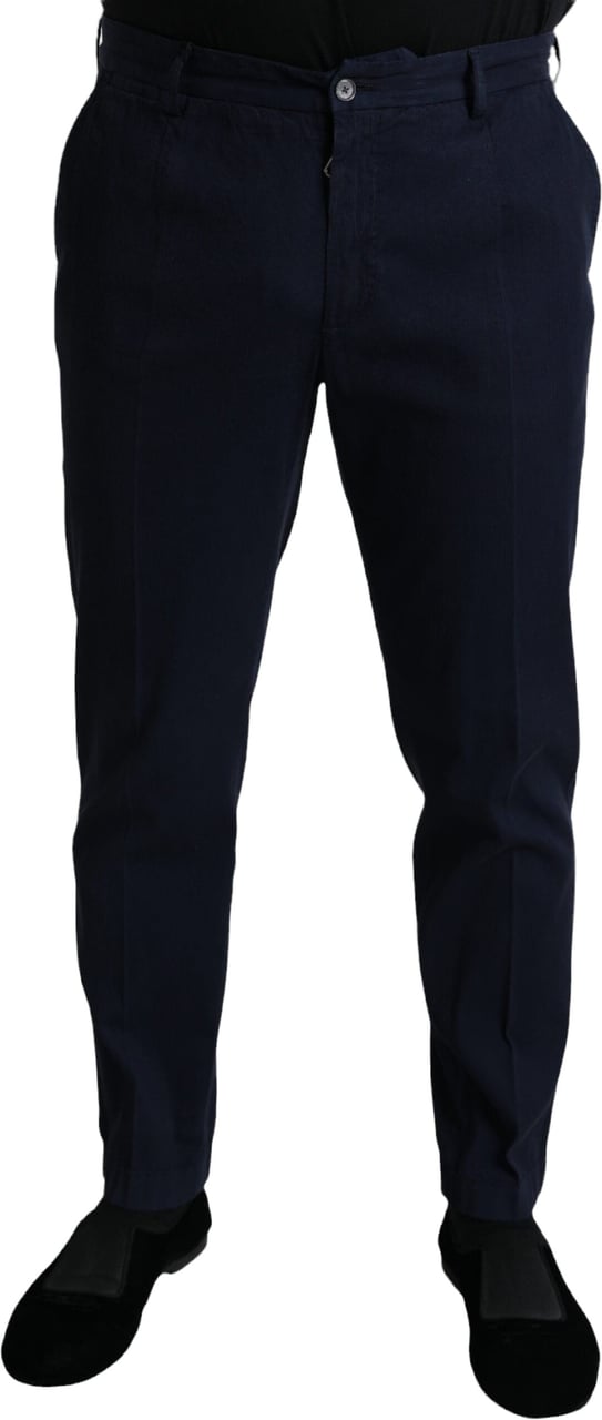 Dolce & Gabbana Dark Blue Cotton Stretch Slim Fit Dress Pants Blauw