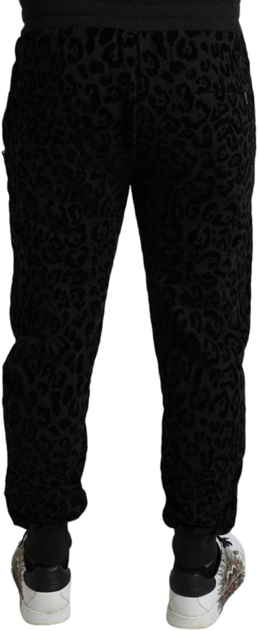 Dolce & Gabbana Black Leopard Cotton Slim Fit Jogger Pants Zwart