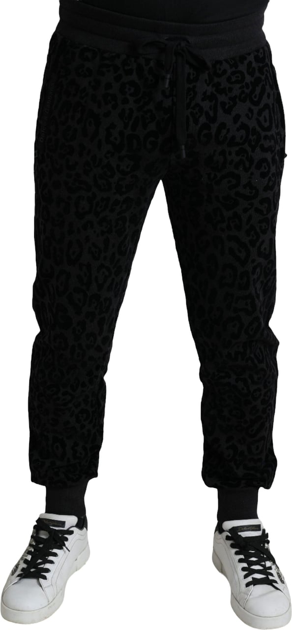 Dolce & Gabbana Black Leopard Cotton Slim Fit Jogger Pants Zwart